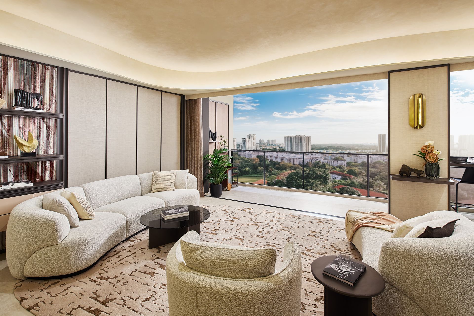 Artist's impression of a living room with city views